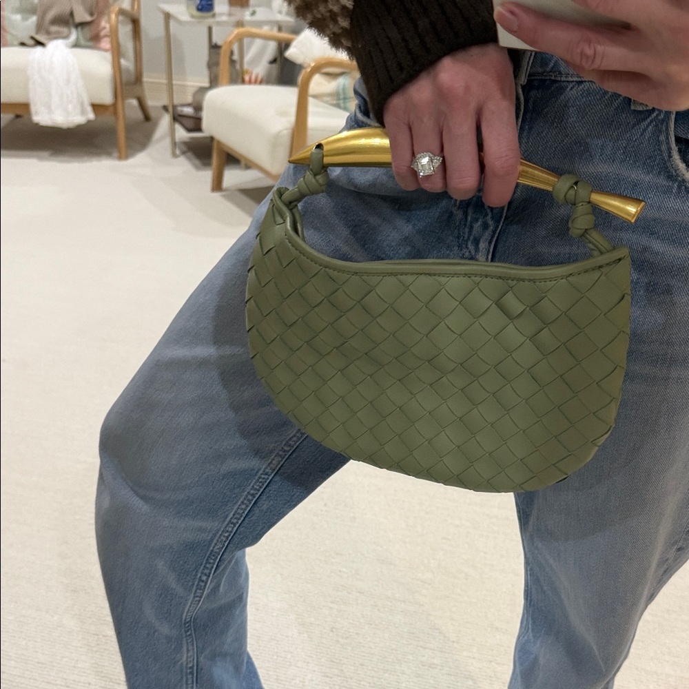 Botegga Like Weaved Evening Bag with Gold Handle